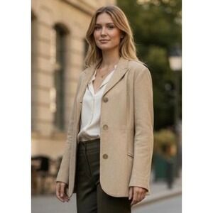 Vintage Classiques Entier Petite Beige Suede Lamb Skin Blazer Jacket Size M